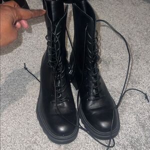 Black Lace-Up Combat Boots